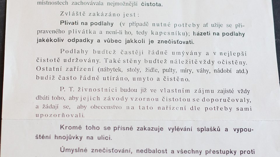 Plivátko v muzeu v Třešti, vyhláška